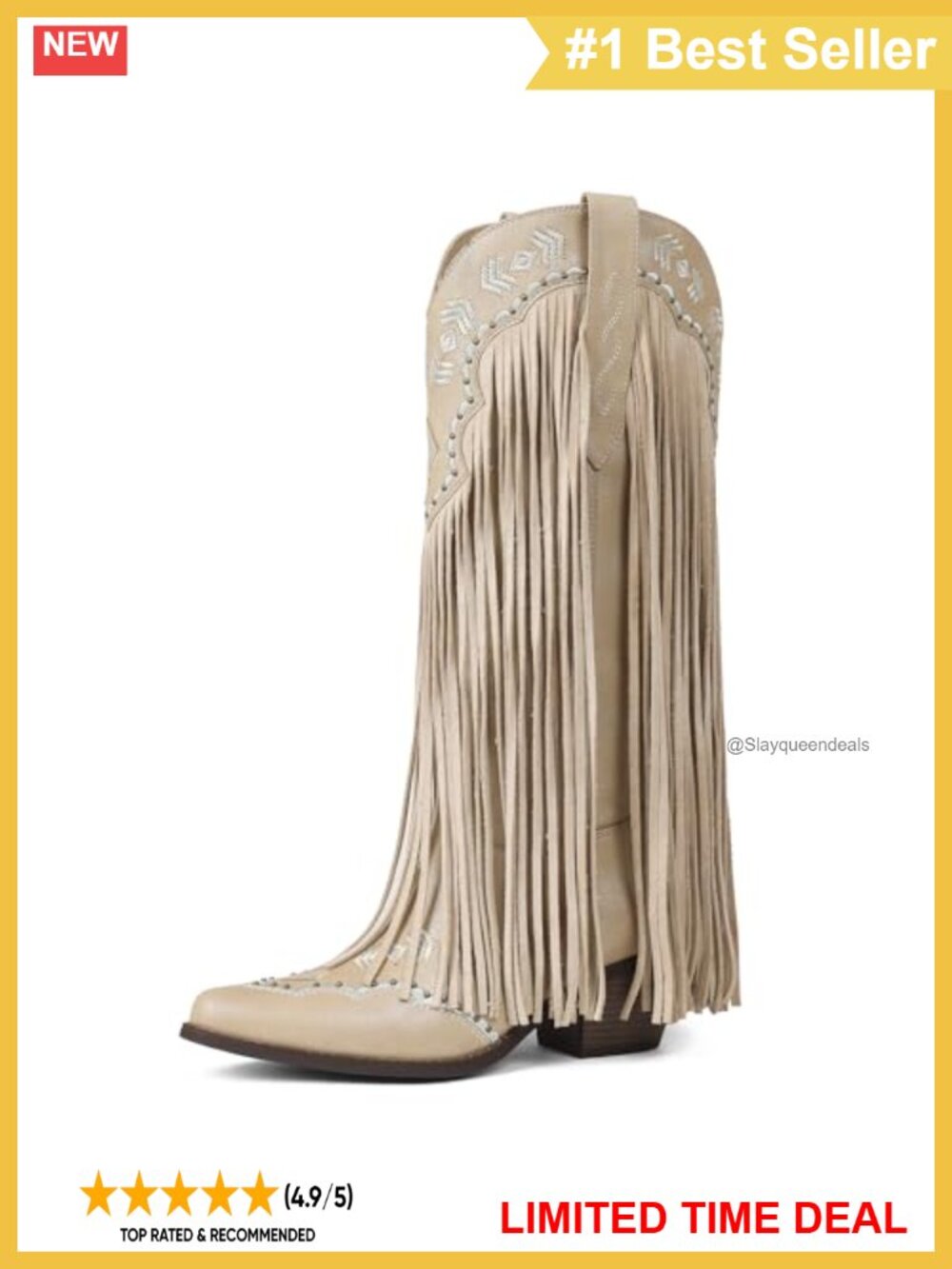 Faux Leather Knee High Western Cowboy Boots Pull On Block Heel Fringe